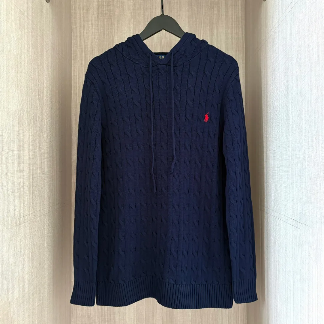 P216 RALPH LAUREN Ralph Lauren six-color classic small label embroidery hooded long-sleeved pullover knitted sweater tops for men and women six colors Color: White Yellow Gray Brown Navy Black Size: S M L XL Material: Cotton Weight: 800g